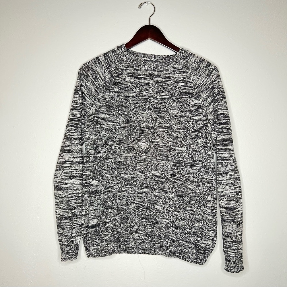 Lands End Drifter Sweater Women's Medium Gray Marled Cotton Cable Knit Pullover